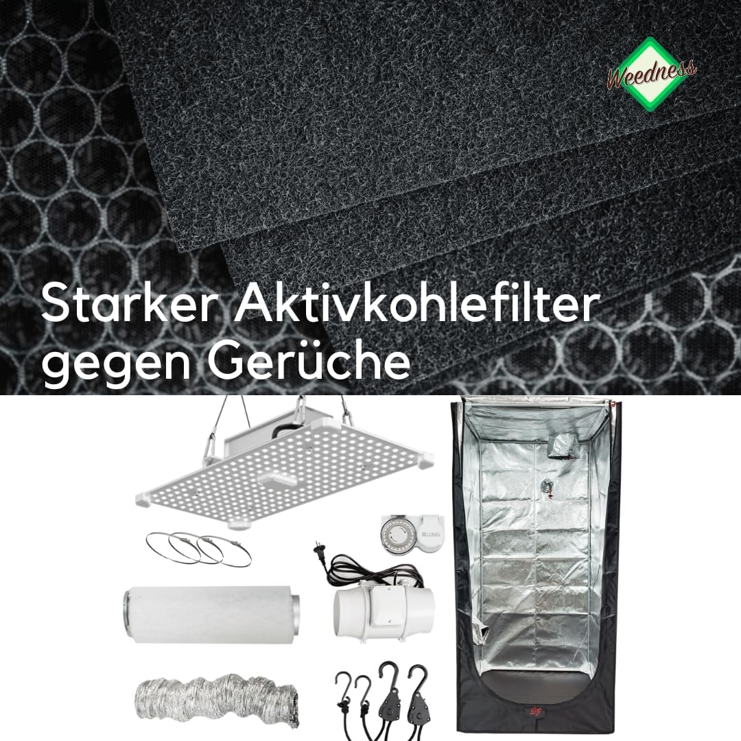 JUNG Weedness Growbox Komplettset 400W LED mit Mixed Inline Lüfter, Aktivkohlefilter 125mm, Zeitschaltuhr, 100x100x200 cm – Indoor Grow Zelt für Anbau und Zucht von Pflanzen