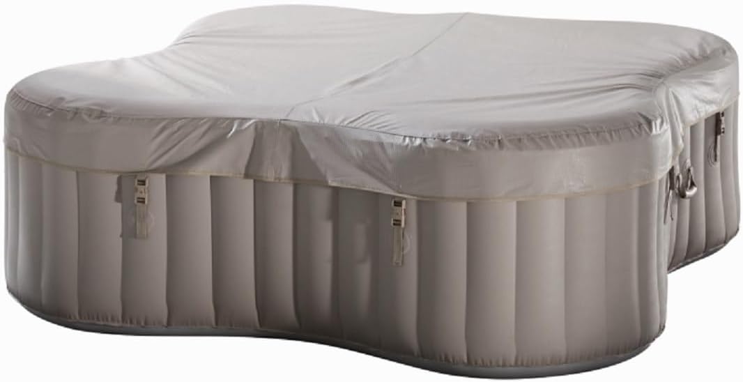 JUNG Infinite Xtra Whirlpool aufblasbar beheizt für 4 Personen – Kleeblatt SPA Pool Indoor Outdoor 198x198 cm mit 150 Luftdüsen, PVC Struktur, Filter & Heizung, selbstaufblasend, 900 Liter