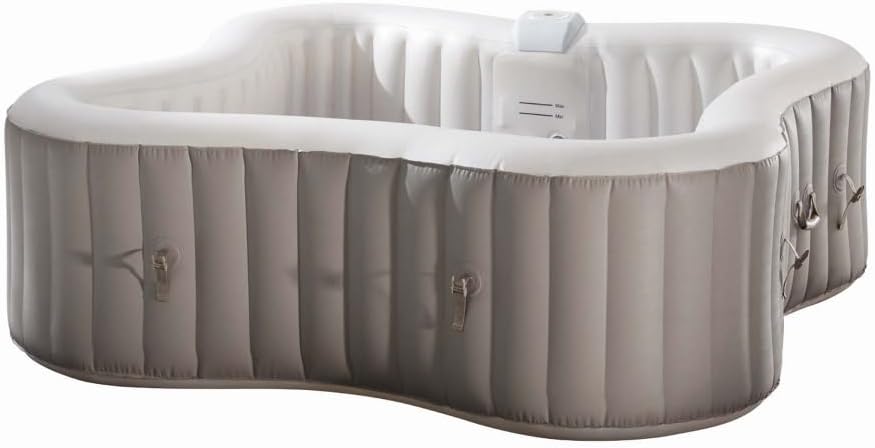 JUNG Infinite Xtra Whirlpool aufblasbar beheizt für 4 Personen – Kleeblatt SPA Pool Indoor Outdoor 198x198 cm mit 150 Luftdüsen, PVC Struktur, Filter & Heizung, selbstaufblasend, 900 Liter