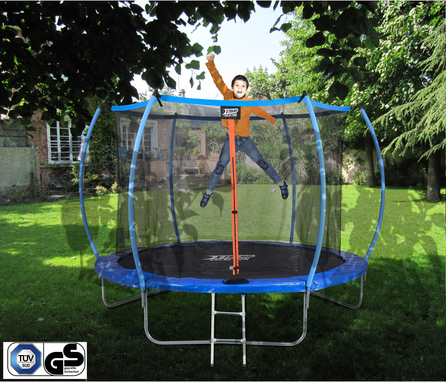 SENA X-Tramp Selection Trampolin Ø 183 cm, Gartentrampolin für 2 Kinder oder 1 Erwachsener, TÜV geprüft, 150 kg belastbar, mit Sicherheitsnetz und Polsterung, ideales Fitness- und Spielgerät für den Garten
