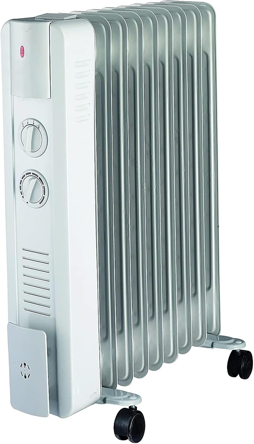 JUNG YPSOS WIN25 Elektrischer Ölradiator Heizkörper mit 13 Heizlamellen – 2500W Hochleistungs-Elektroheizgerät mit Thermostat, energiesparend, mobil, sicher, Raumheizung für Innenräume bis 40qm
