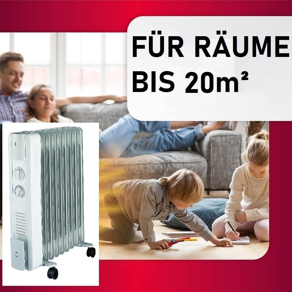 JUNG YPSOS WIN25 Elektrischer Ölradiator Heizkörper mit 13 Heizlamellen – 2500W Hochleistungs-Elektroheizgerät mit Thermostat, energiesparend, mobil, sicher, Raumheizung für Innenräume bis 40qm