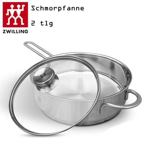 Zwilling Twin Nova Schmorpfanne 24 cm mit Deckel – Edelstahl, Induktionsgeeignet, Hitzebeständig bis 300°C, Spülmaschinengeeignet, Kratzfest, Perfekte Wärmeverteilung, für alle Herdarten geeignet