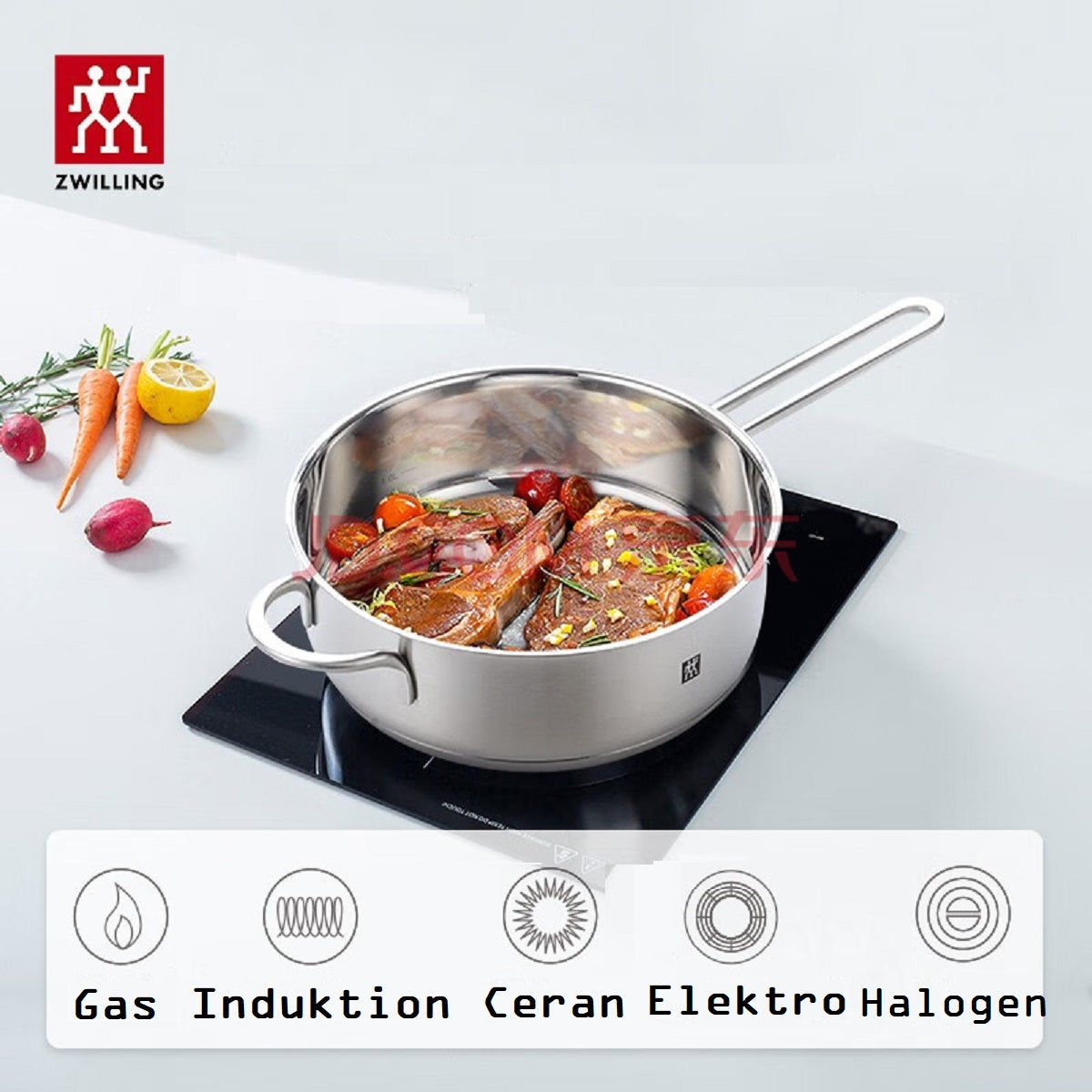 Zwilling TWIN NOVA 4-teiliges Pfannenset – Wok 30 cm, Schmorpfanne 24 cm mit Glasdeckel, Induktionsgeeignet, Edelstahl, Kratzfest