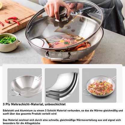 Zwilling TWIN NOVA 6-teiliges Pfannenset – Wok 30 cm, Schmorpfanne 24 cm mit Glasdeckel, chinesisches Kochmesser 18 cm und Gemüsemesser 8 cm, Induktionsgeeignet, Edelstahl