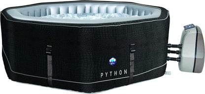 PYTHON Whirlpool aufblasbar achteckig Krokodil-Optik für 5 Personen, SPA Outdoor & Indoor beheizbar mit 130 Luftdüsen, Selbstaufblasend mit externer Motoreinheit, energiesparend & winterfest