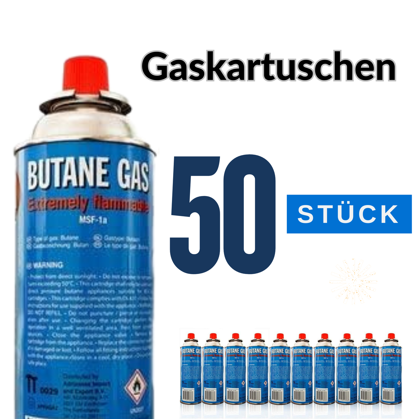 Allride MB-08 Butangaskartuschen 50 Stück 227g für Gaskocher, Campingkocher, Gasgeräte, Unkrautbrenner, Gasherd, Gasnachfüllung für Outdoor und Notvorrat – langlebige Gasversorgung im Großpack Gas
