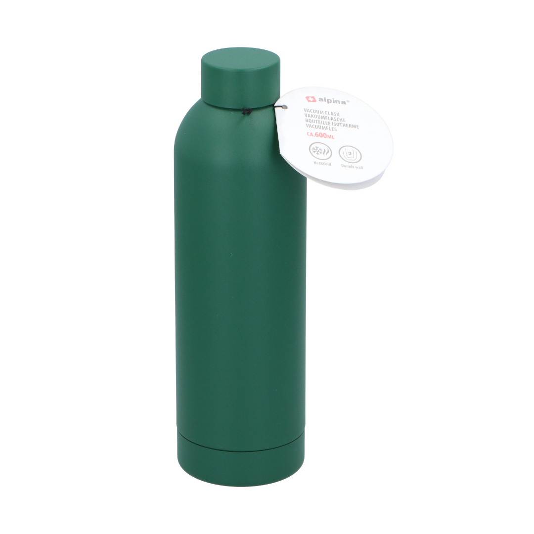 ALPINA Alu Trinkflasche 600ml Grün Flasche Auslaufsicher Leichte Sportflasche für Alltag Freizeit Outdoor Wandern Reisen Fitness Schule Camping