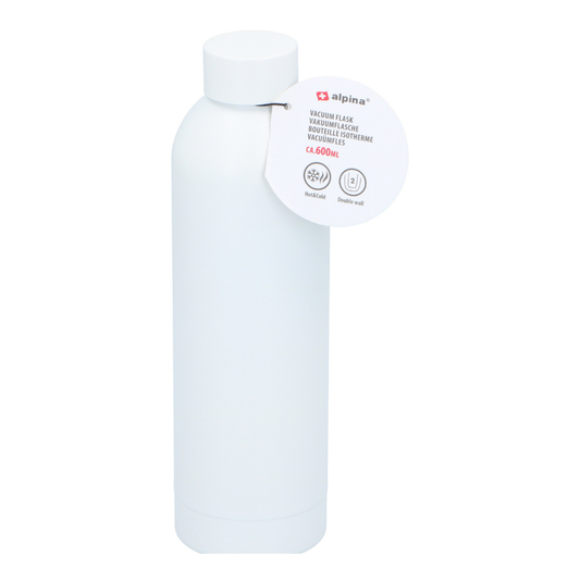 ALPINA Alu Trinkflasche 600ml Weiß Flasche Auslaufsicher Leichte Sportflasche für Alltag Freizeit Outdoor Wandern Reisen Fitness Schule Camping