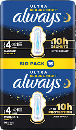 always Ultra-Binden Secure Night 4 mit Flügeln, Big Pack, 16 St