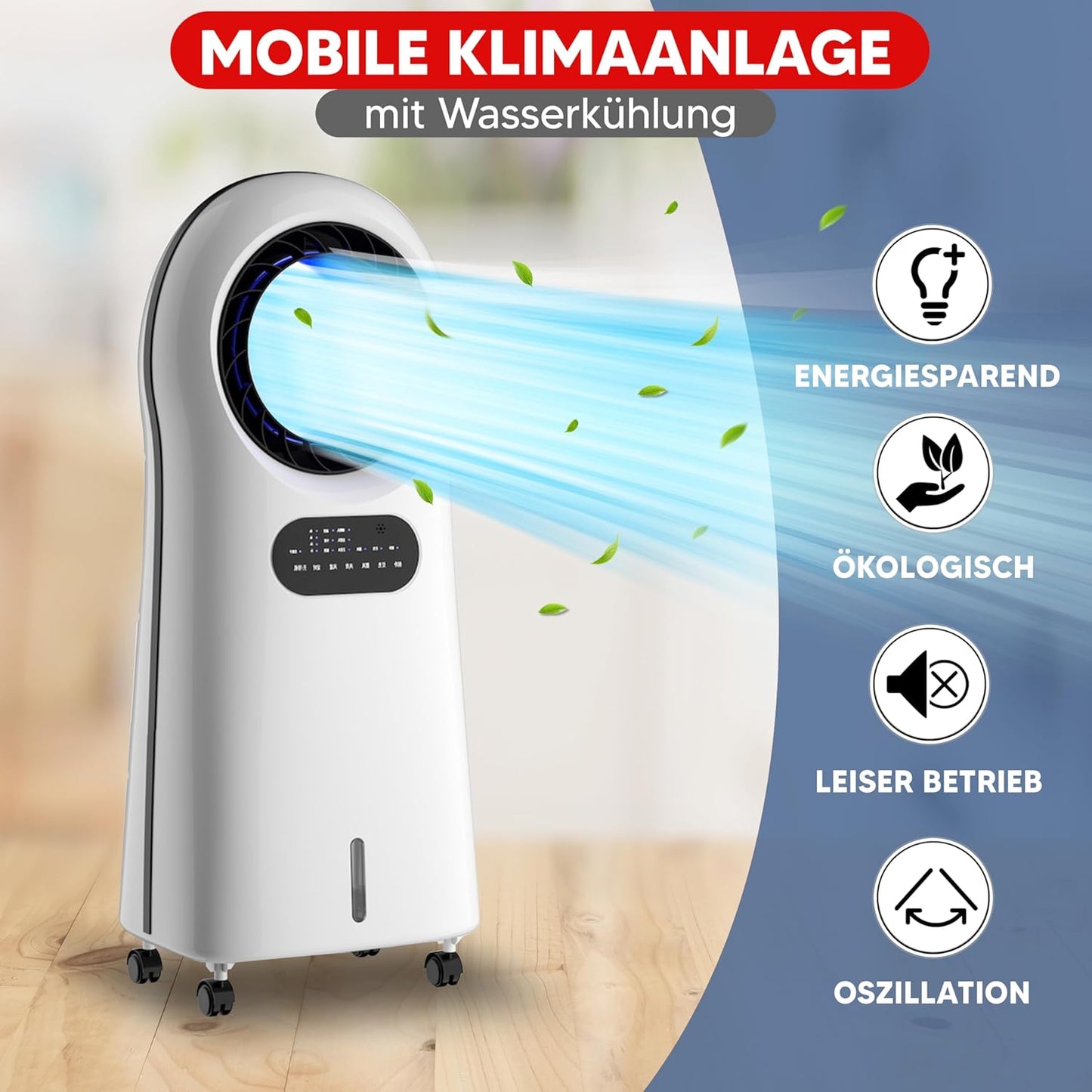 JUNG LIFEBLADE Mobile Klimaanlage ohne Abluftschlauch – 3in1 Luftkühler Luftbefeuchter Luftreiniger mit Wasserkühlung & Fernbedienung – leiser Ventilator für Schlafzimmer & Büro