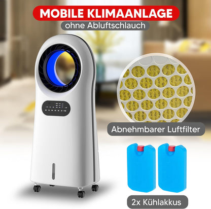 JUNG LIFEBLADE Mobile Klimaanlage ohne Abluftschlauch – 3in1 Luftkühler Luftbefeuchter Luftreiniger mit Wasserkühlung & Fernbedienung – leiser Ventilator für Schlafzimmer & Büro