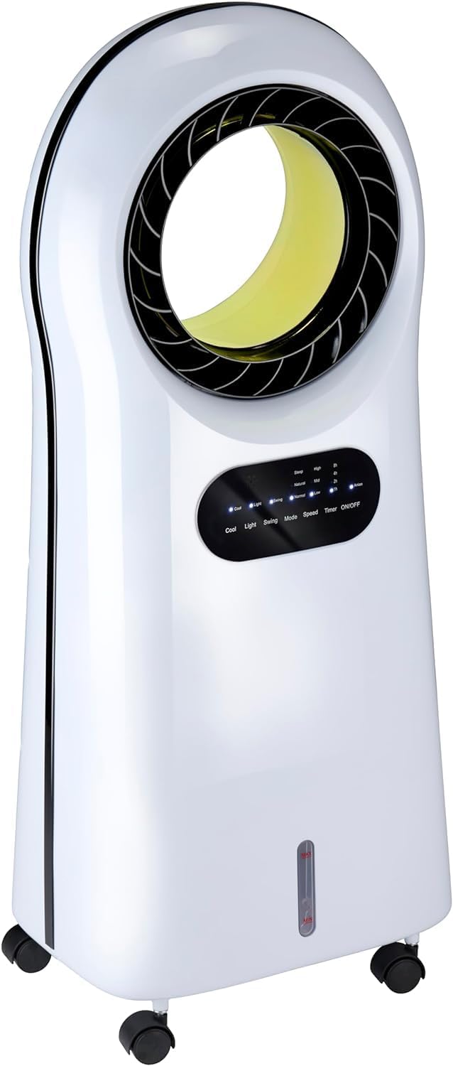 JUNG LIFEBLADE Mobile Klimaanlage ohne Abluftschlauch – 3in1 Luftkühler Luftbefeuchter Luftreiniger mit Wasserkühlung & Fernbedienung – leiser Ventilator für Schlafzimmer & Büro