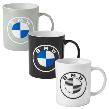 BMW Kaffeetassen Set 3-teilig – Original Porzellan Tassen 300ml für Kaffee Tee – Dunkelblau, Grau & Weiß/Schwarz mit BMW Logo – Spülmaschinengeeignet, Hochwertiges Auto Zubehör Geschenk