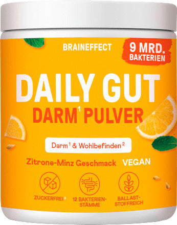 BRAINEFFECT Daily Gut Darm Pulver Zitrone-Minz Geschmack, 112 g
