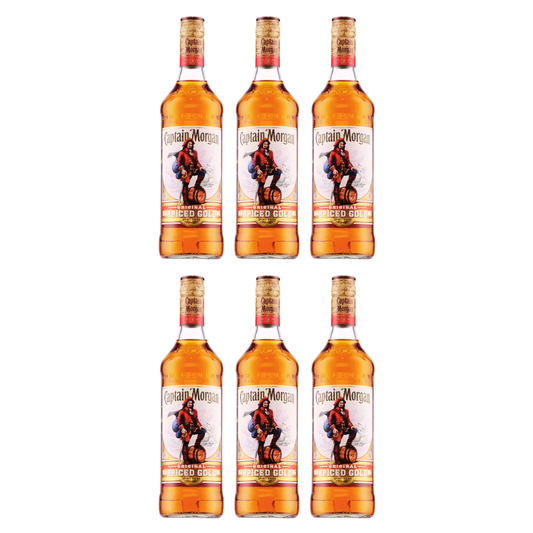 Captain Morgan Spiced Gold Rum 6er 0,7l Alkohol Set – Karibischer Original Gewürzrum mit 35% Vol., Premium Rum Spirituose mit Vanille-Note, Spiced Rum Mixgetränk Klassiker für Cocktailliebhaber - Alcohol