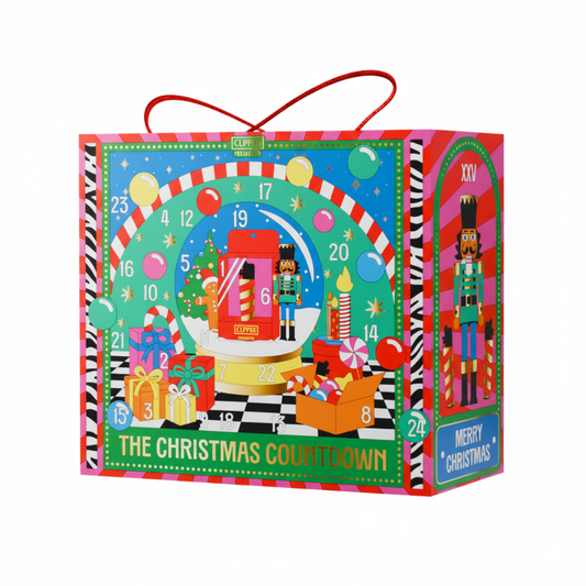 Clipper Adventskalender 2025 mit 24 Clipper Feuerzeugen, limitierte Design-Zusammenstellung, bunte Motive, Geschenkidee, Feuerzeuge Advent Kalender