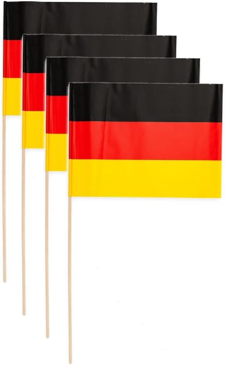 JUNG Fahnen Klein 40x20cm mit Stab Deutschland, Europameisterschaft 2024 Fanartikel, Schwarz-Rot-Gold Deutschland Fahne für Fußballfans, Kompakt und Tragbar für EM 2024