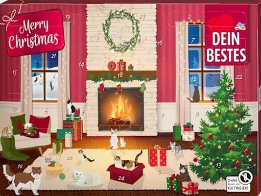 Dein Bestes Adventskalender 2025 für Katzen mit 24 Snacks, Knabbersnacks, Hühnchenfilets, Thunfischfilet, Schmusekissen, Katzenminze ( WERT : 100 € )
