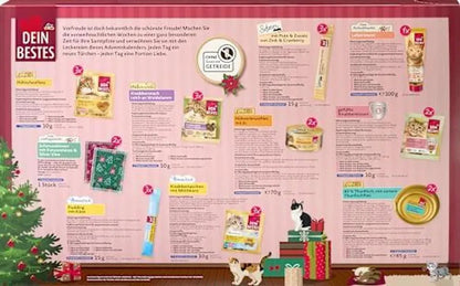 Dein Bestes Adventskalender 2025 für Katzen mit 24 Snacks, Knabbersnacks, Hühnchenfilets, Thunfischfilet, Schmusekissen, Katzenminze ( WERT : 100 € )