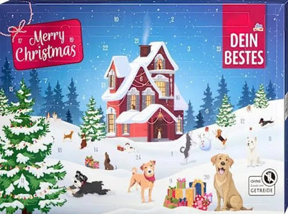 Dein Bestes Adventskalender 2025 für Hunde mit 24 Snacks, Hühnerfilet, Leberwurst, Kaustangen, Fleisch-Sticks, Zahnpflege-Ministicks, ( WERT : 100 €)