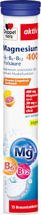 Doppelherz Magnesium 400 + B6 + B12 + Folsäure Brausetabletten 15 St, 97,5 g