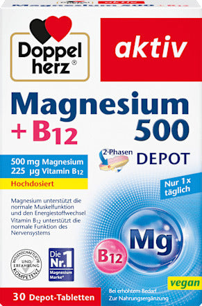 Doppelherz Magnesium 500 + B12 2-Phasen Depot Tabletten 30 St, 51 g
