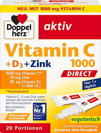 Doppelherz Vitamin C 1000mg + Zink Direct 20 St, 60 g