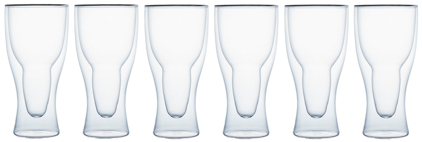 Klasique Doppelwandige Biergläser 400ml, 6er Set, Hohe Gläser Bierglas Schwebeeffekt