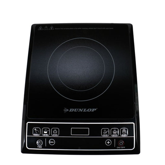 Dunlop FYS Einzel Induktionskochplatte, Induktionskochfeld 1600W, Schnellkochen, Elektronischer Überhitzungsschutz, Kompakte Kochplatte für Camping und Reisen, Hochwertiges Kristallglas Schwarz