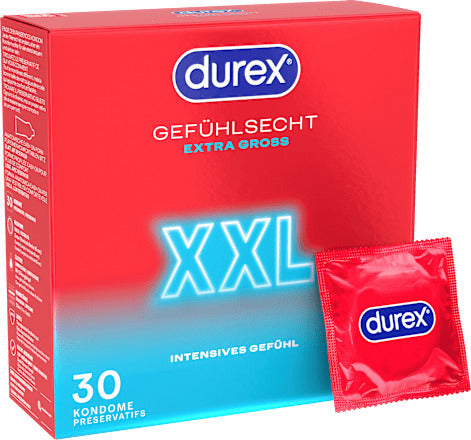 Durex Kondome Gefühlsecht Extra Groß XXL, Breite 60mm, 30 St