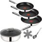 Tefal E30 Jamie Oliver 7-teiliges Set 18 Pfannenset Induktion, Schmorpfanne 25 cm mit Glasdeckel, Pfannen 20 cm, 24 cm, 28 cm, Antihaftbeschichtet, Spülmaschinenfest, Silber