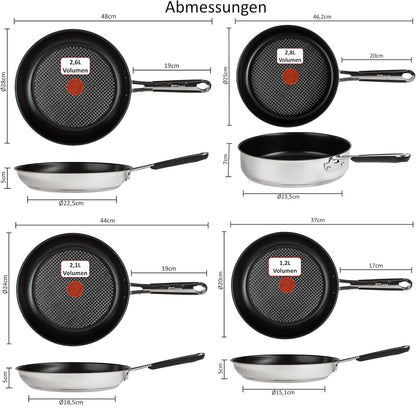 Tefal E30 Jamie Oliver 7-teiliges Set 18 Pfannenset Induktion, Schmorpfanne 25 cm mit Glasdeckel, Pfannen 20 cm, 24 cm, 28 cm, Antihaftbeschichtet, Spülmaschinenfest, Silber