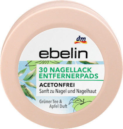 ebelin Nagellackentfernerpads Grüner Tee und Apfel, Reisegröße, 30 St