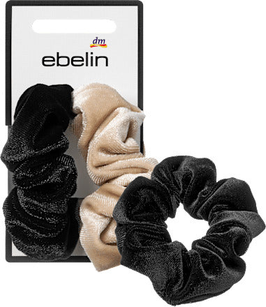 ebelin Scrunchies Samt-Optik, beige/schwarz, 2 St