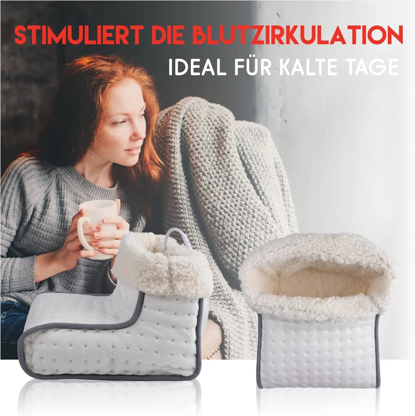 JUNG ALPINA Fußwärmer elektrisch – Fußheizung mit 3 Temperaturstufen, 100W Wärmeleistung, Fleece-Innenfutter, Abschaltautomatik, Fußsack für Damen & Herren bis Größe 46, waschbar & sicher