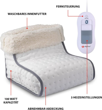 JUNG ALPINA Fußwärmer elektrisch – Fußheizung mit 3 Temperaturstufen, 100W Wärmeleistung, Fleece-Innenfutter, Abschaltautomatik, Fußsack für Damen & Herren bis Größe 46, waschbar & sicher