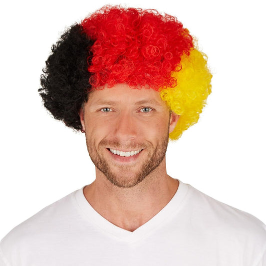 JUNG Deutschland Fanperücke Schwarz Rot Gold EM 2024 Fußball Fanartikel Unisex Perücke Damen Herren Fanperuecke Fanpaket Nationalfarben Tricolor Trötenperücke Fanzubehör Haarperücke