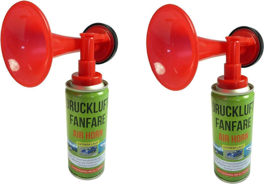 JUNG 2x Airhorn Druckluftfanfare 210ml Gashorn Fanartikel EM 2024 Deutschland Schwarz Rot Gold Signalhorn Stadionfanfare Fußball Outdoor Fanfare Damen Herren Fanpaket Set laut