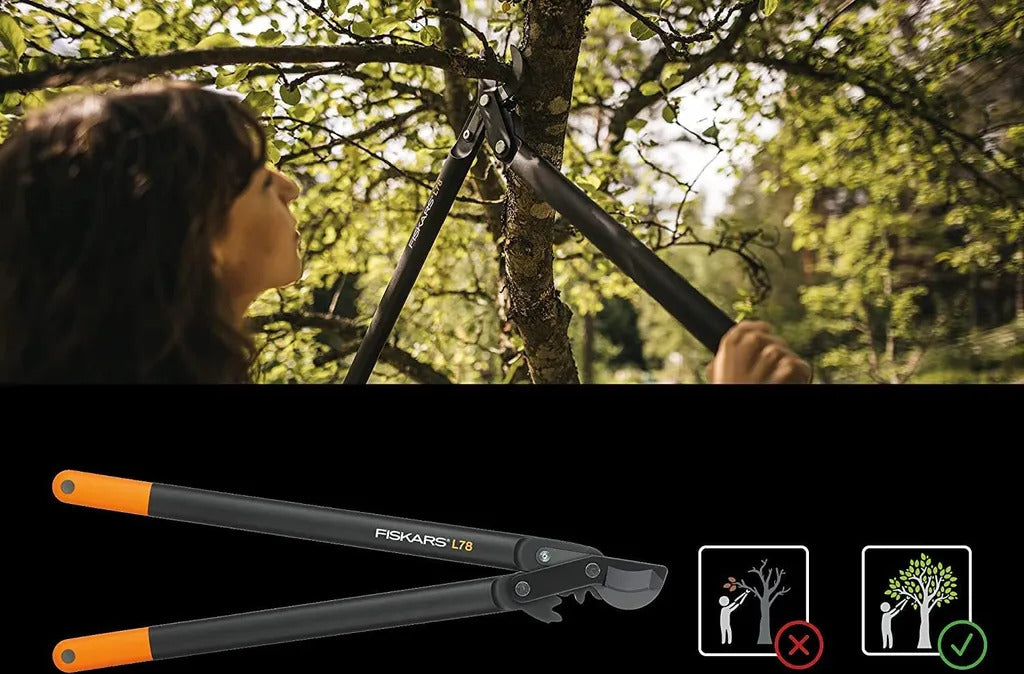 Fiskars PowerGear II L78 Bypass-Getriebeastschere, für frisches Holz, Antihaftbeschichtung, Gehärteter Präzisionsstahl, 70 cm, Leichte Gartenarbeit, Astschere, Baumschere, Gartenwerkzeug, Schwarz/Orange