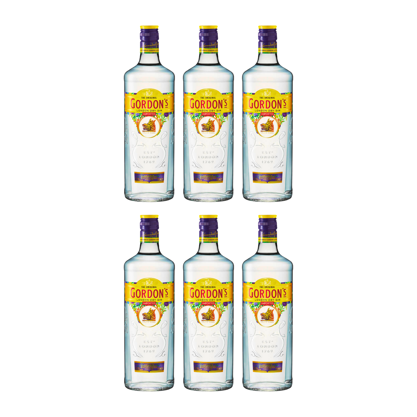 Gordon’s Dry Gin 0,7l 37,5% Vol. 6er Alkohol Set – Klassischer London Dry Gin – 3x 0,7 Liter Flaschen – Botanischer Wacholder Gin – Feinaromatischer Gin mit Koriander, Zimt & Zitrusnoten Alcohol