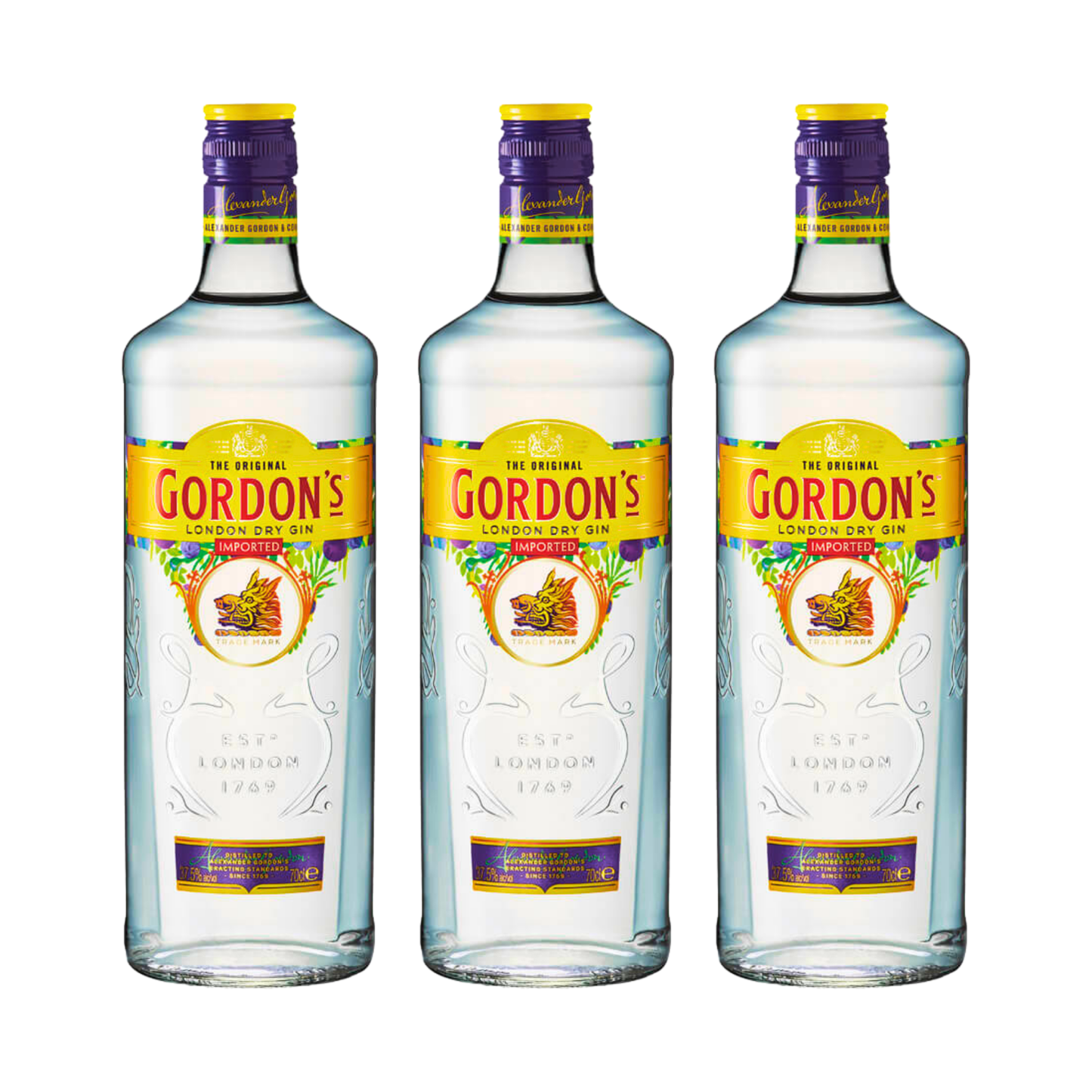 Gordon’s Dry Gin 0,7l 37,5% Vol. 3er Alkohol Set – Klassischer London Dry Gin – 3x 0,7 Liter Flaschen – Botanischer Wacholder Gin – Feinaromatischer Gin mit Koriander, Zimt & Zitrusnoten Alcohol