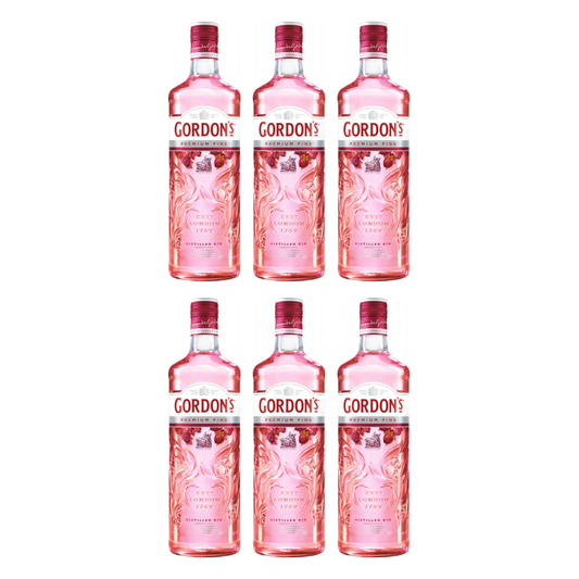 Gordon’s Premium Pink Distilled Gin 6er 0,7l Alkohol Set – Fruchtiger Pink Gin mit 37,5% Vol. - Roséfarbener London Gin mit Himbeer-, Erdbeer- und Johannisbeeraromen im praktischen 3er Flaschenpack - Alcohol