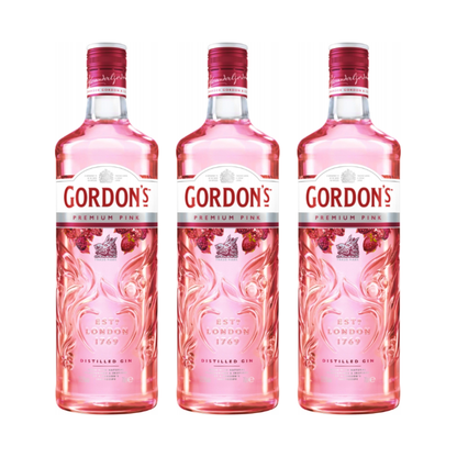 Gordon’s Premium Pink Distilled Gin 3er 0,7l Alkohol Set – Fruchtiger Pink Gin mit 37,5% Vol. - Roséfarbener London Gin mit Himbeer-, Erdbeer- und Johannisbeeraromen im praktischen 3er Flaschenpack - Alcohol