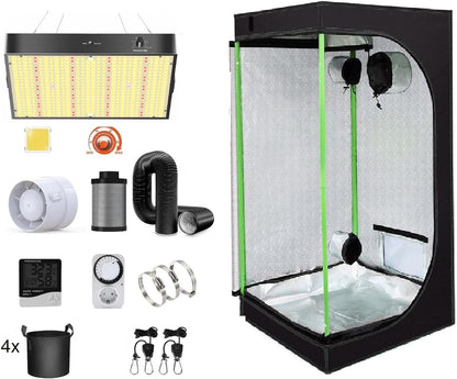JUNG Growbox Komplettset 200W LED Vollspektrum Lampe, 140x140x200 cm, Abluftset, Kohlefilter, Grow Zelt für Indoor Anbau, Pflanzenzucht, Anzuchtzelt für Cannabis und Gemüse, Perfektes Starter Set für Grower