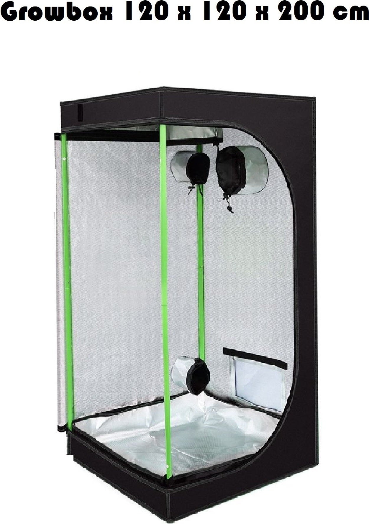 JUNG Growzelt 120x120x200 cm - Indoor Growbox für Pflanzenzucht, Reflektierende Mylar-Wände, Robuste Konstruktion, Wasserdicht, Einfacher Aufbau ohne Werkzeug, Ideal für Hydroponischen Anbau, Sichtfenster
