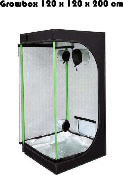 JUNG Growzelt 120x120x200 cm - Indoor Growbox für Pflanzenzucht, Reflektierende Mylar-Wände, Robuste Konstruktion, Wasserdicht, Einfacher Aufbau ohne Werkzeug, Ideal für Hydroponischen Anbau, Sichtfenster