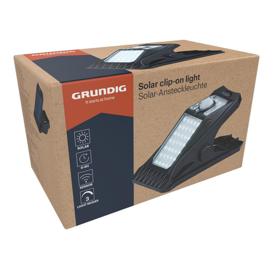 GRUNDIG Solar Clip-On Leuchte Wiederaufladbar Solar Tragbar Kompakt Mobil LED Leuchte Outdoor Camping Solarleuchte Beleuchtung Solarlampe Solarlicht