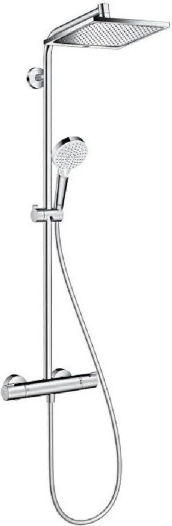 Hansgrohe Crometta E 240 Duschsystem mit Thermostat und Handbrause – Wassersparende Regendusche mit QuickClean und EcoSmart, verchromt, Komplettset für modernes Duscherlebnis