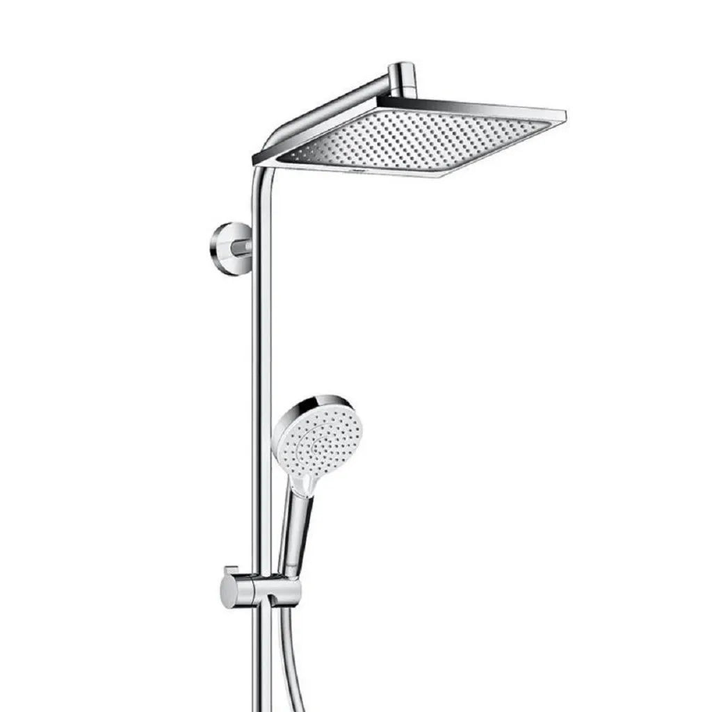 Hansgrohe Crometta E 240 Duschsystem mit Thermostat und Handbrause – Wassersparende Regendusche mit QuickClean und EcoSmart, verchromt, Komplettset für modernes Duscherlebnis
